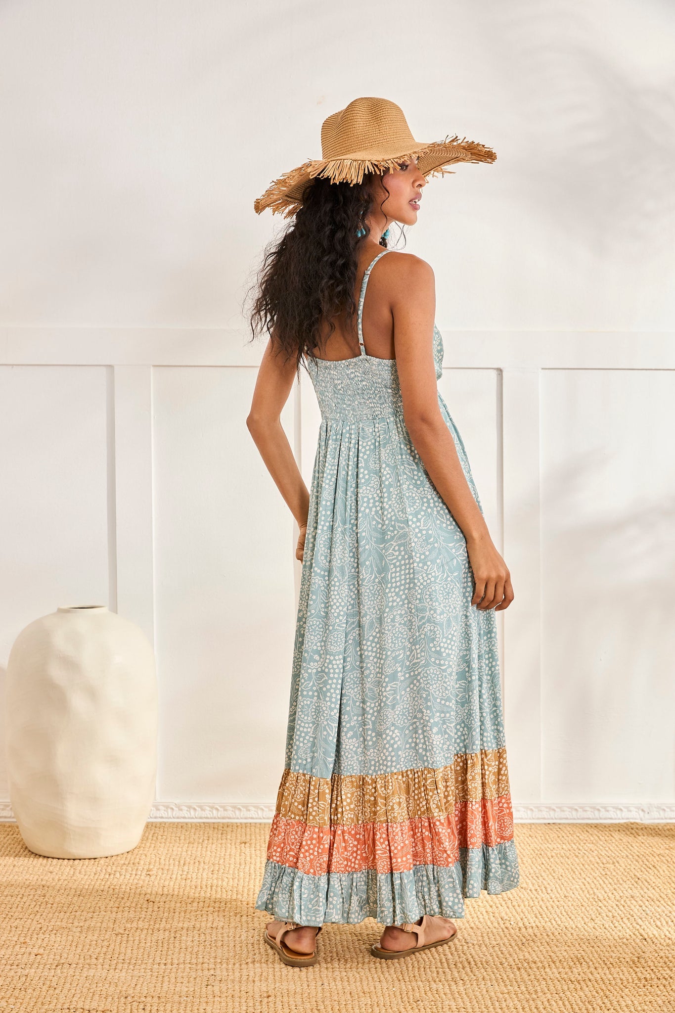 Long Multi Color Embroidered Print Dress