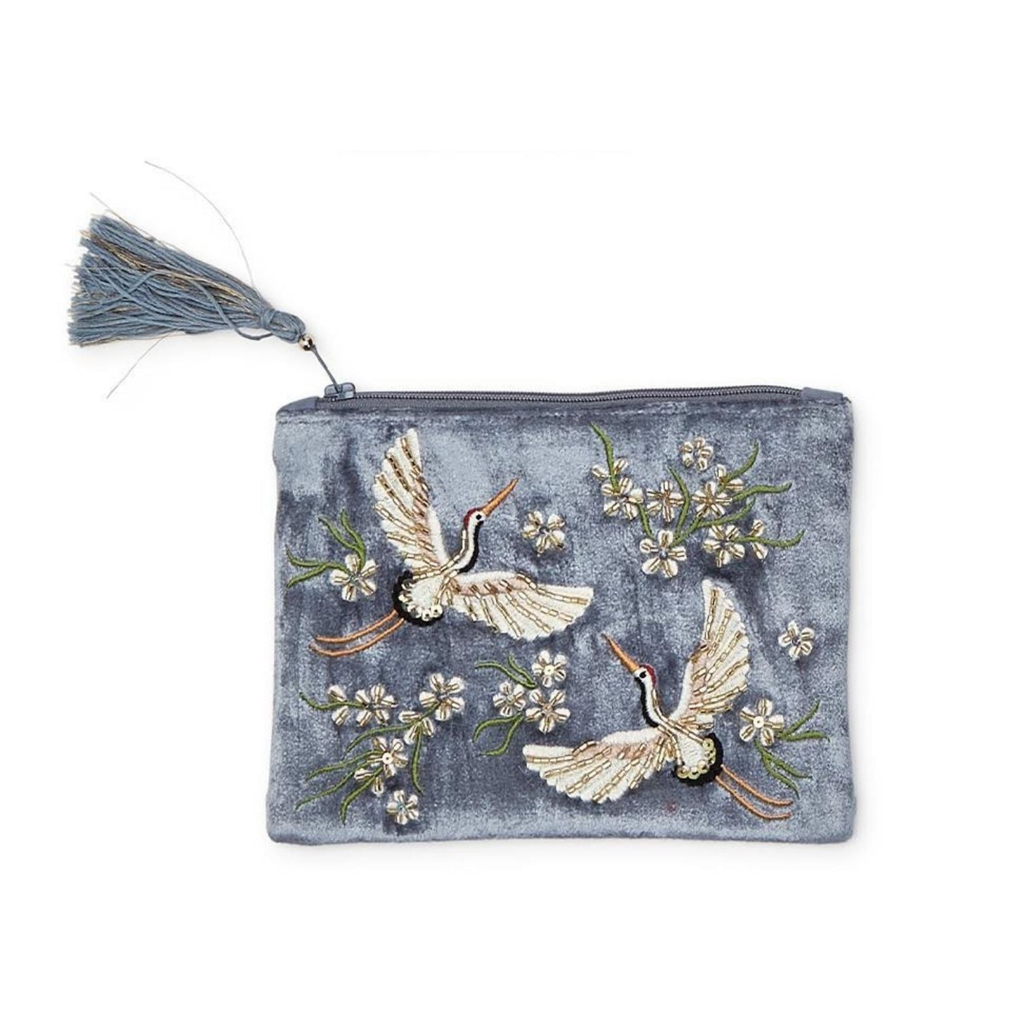 Heron Embellished Pouch - Steel Blue - La De Da