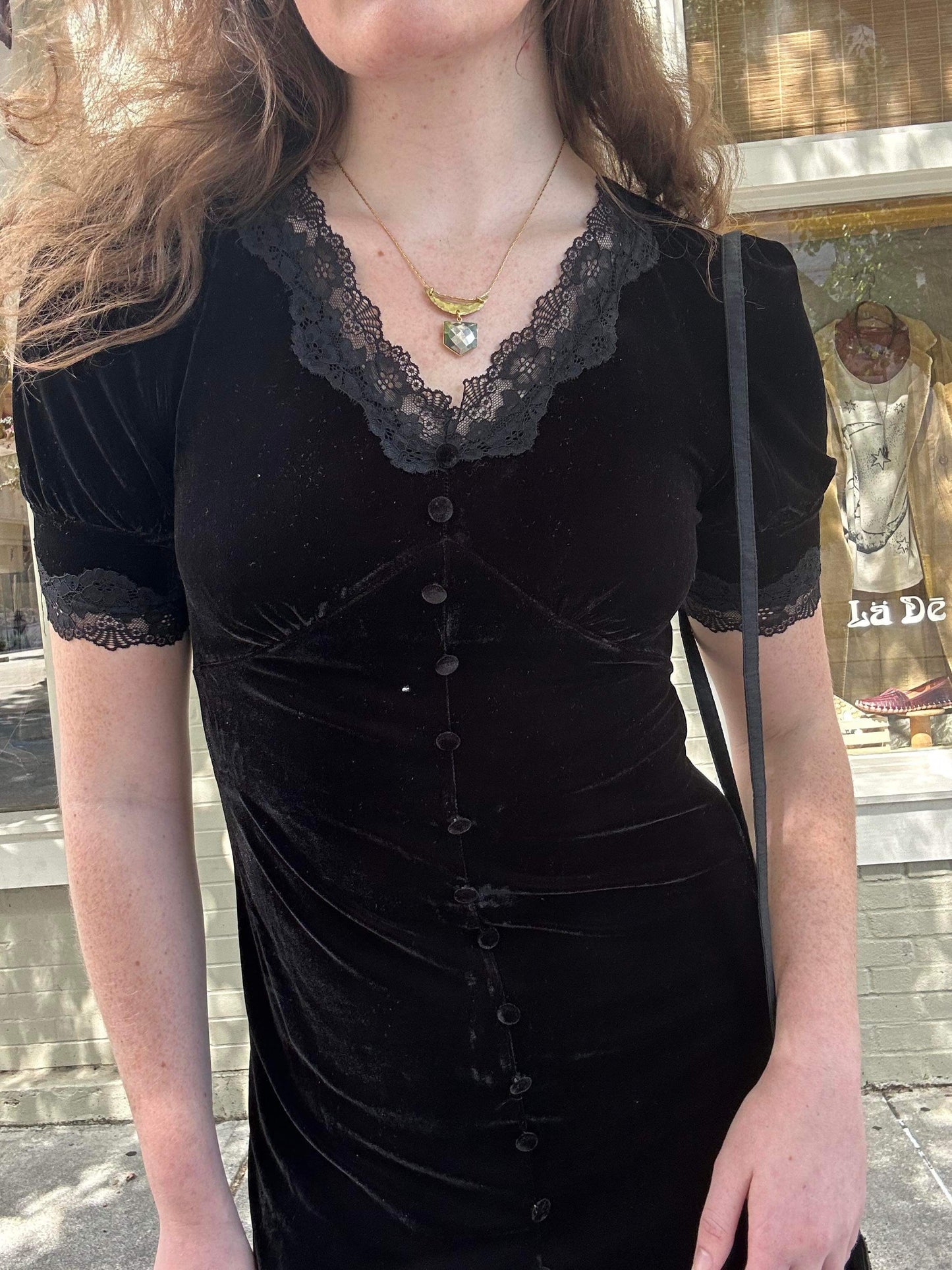 Stretch Velvet Empire Waist Dress - Black - La De Da