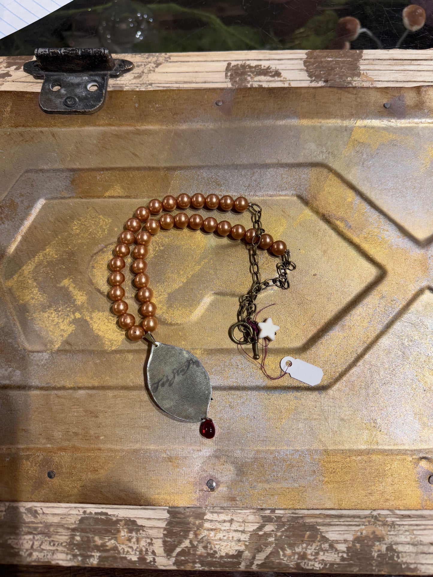 Sacred Heart With Peach Pearls Necklace*