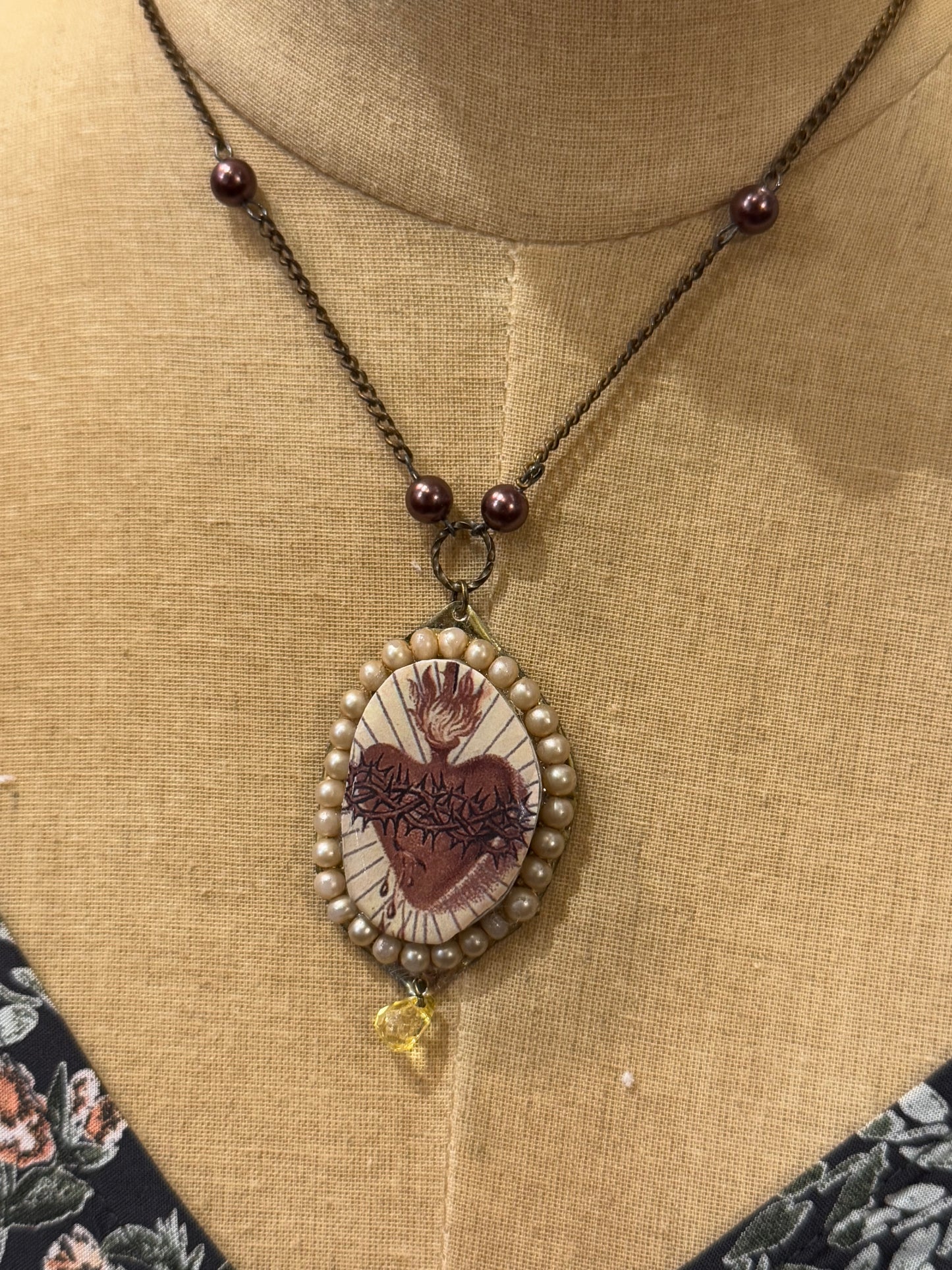 Deer Antler Slice/Sacred Heart Necklace*