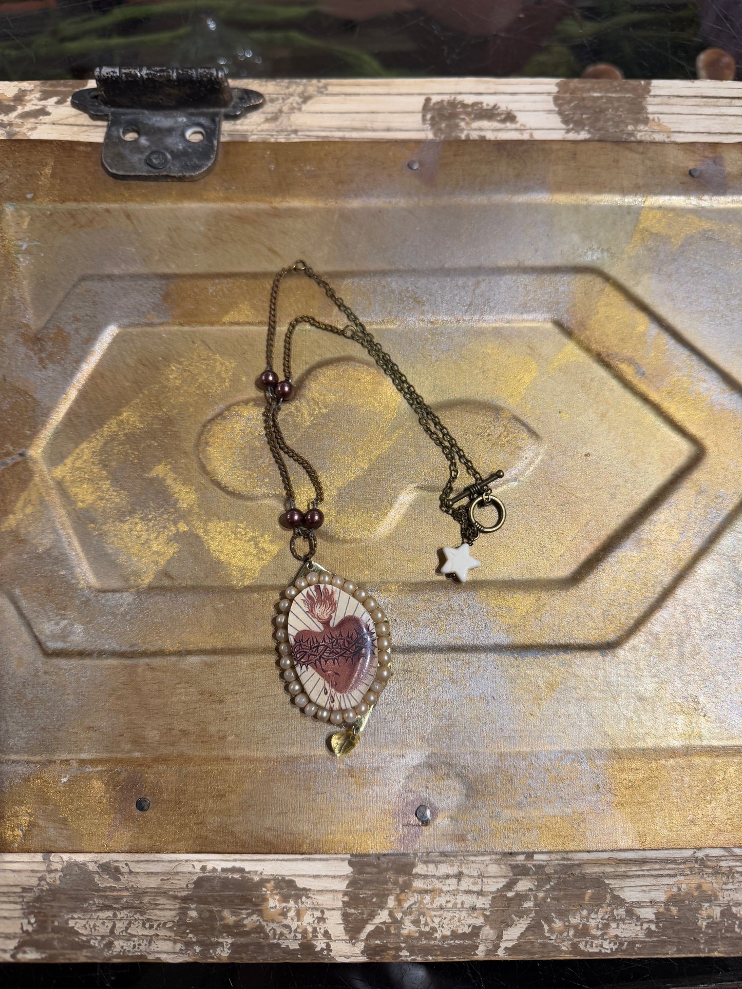 Deer Antler Slice/Sacred Heart Necklace*