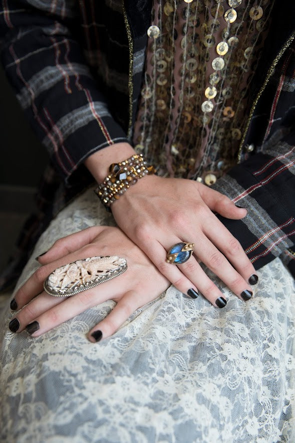 Polished Labradorite Studded Bronze Ring - La De Da