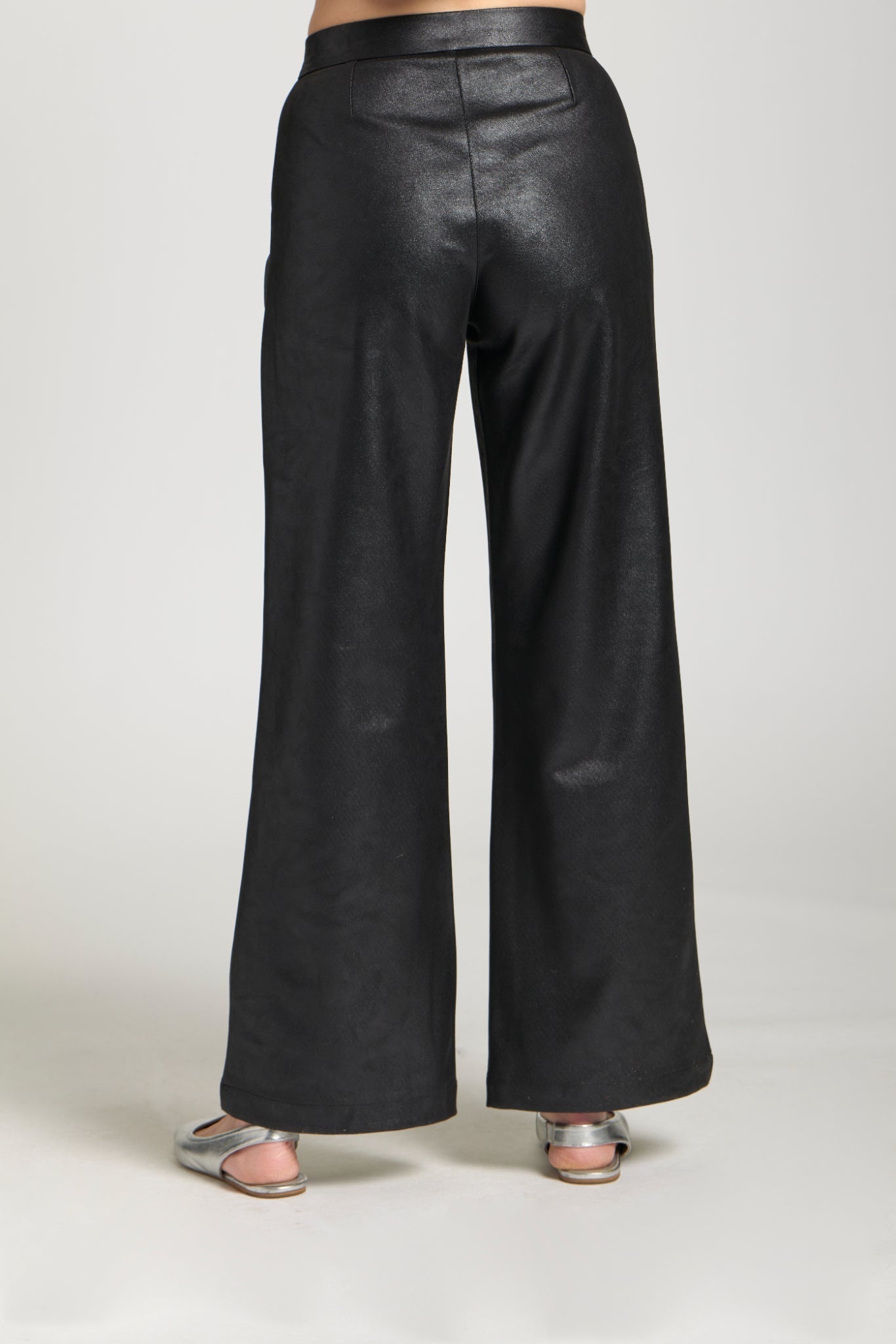 Vegan Leather Pleated Trousers - Black