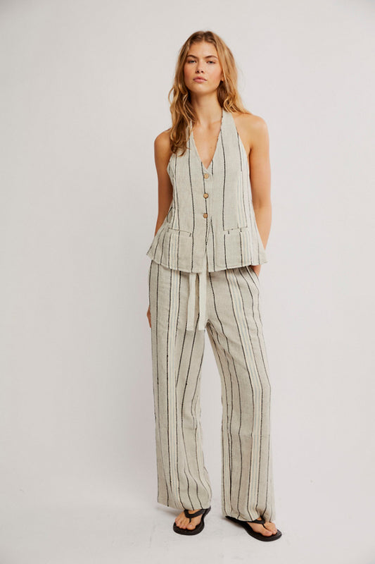 Take Me to Paris Striped Halter Top