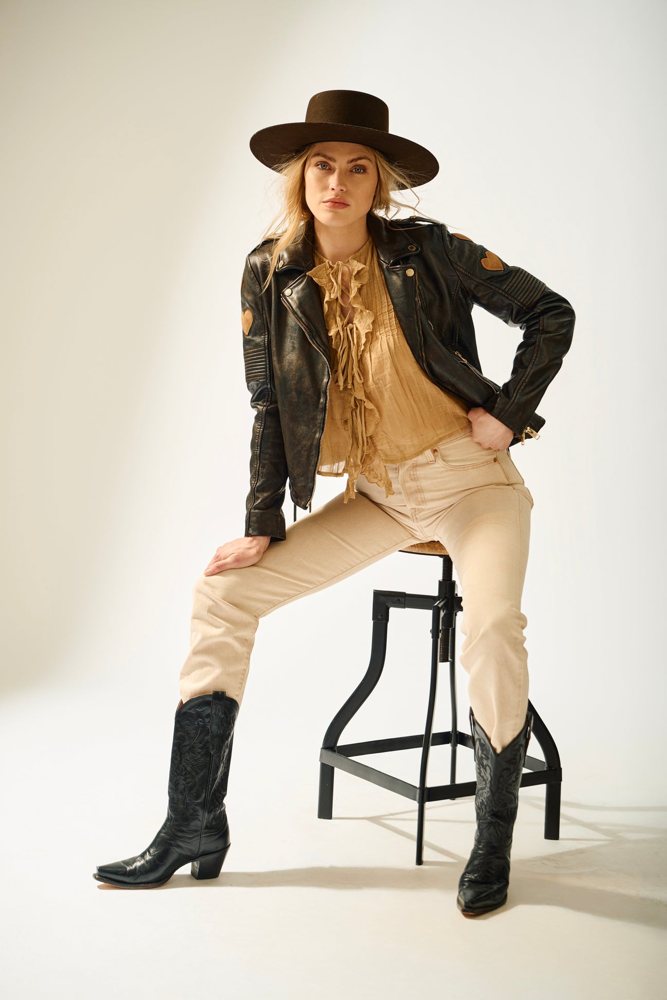 Women's Reo Leather Jacket - Black/Cognac