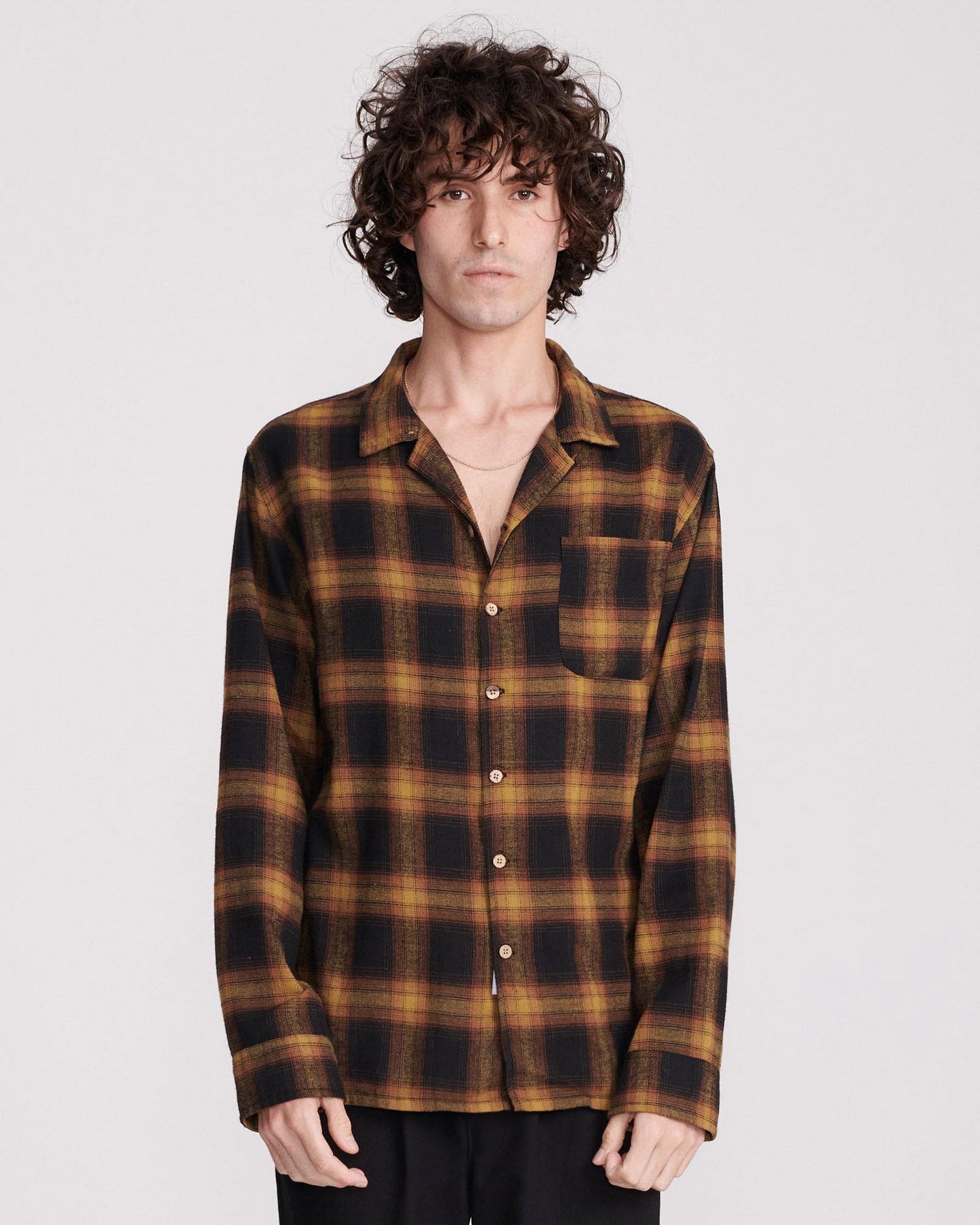 Shin Plaid Button Shirt - Camel - La De Da
