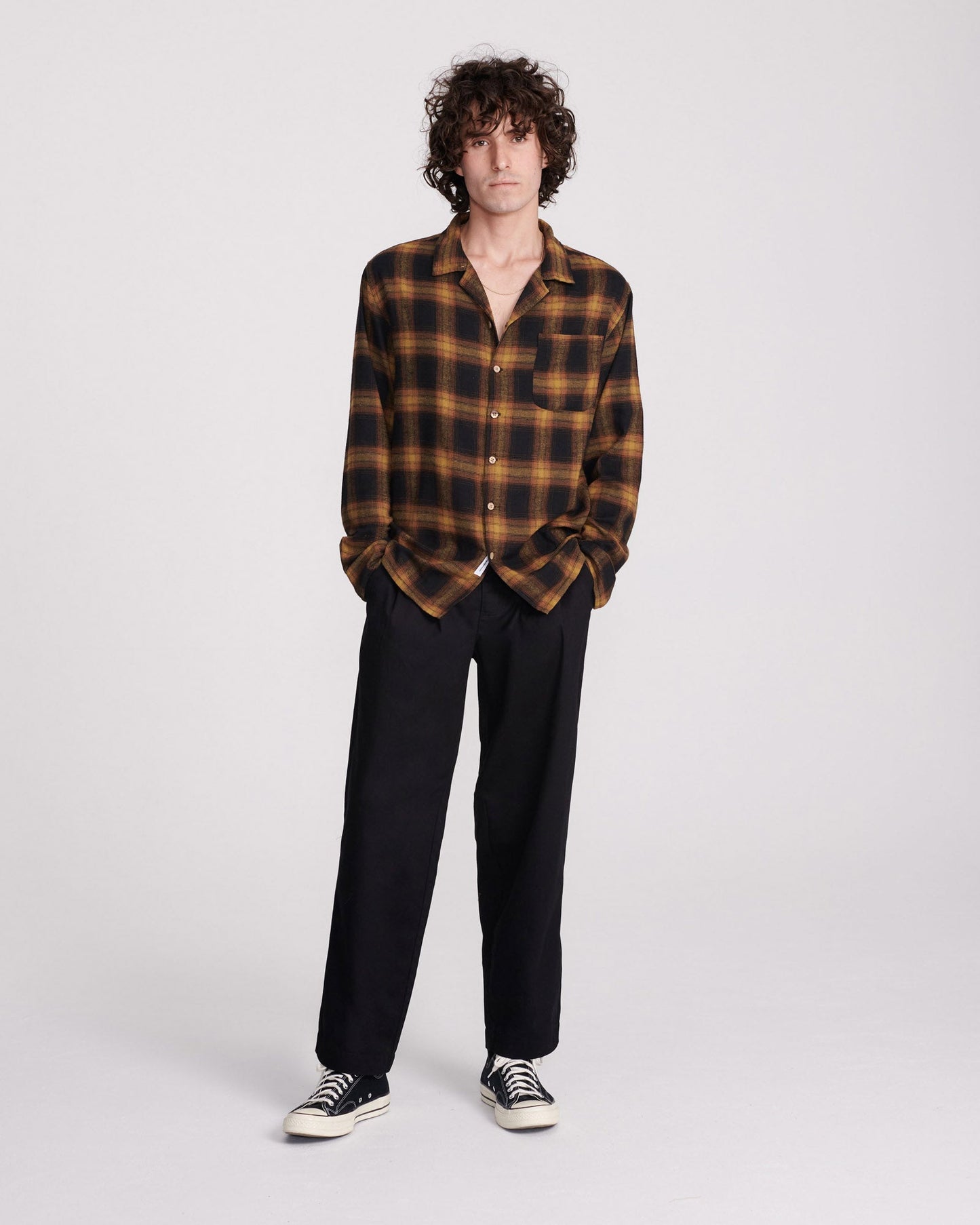 Shin Plaid Button Shirt - Camel - La De Da