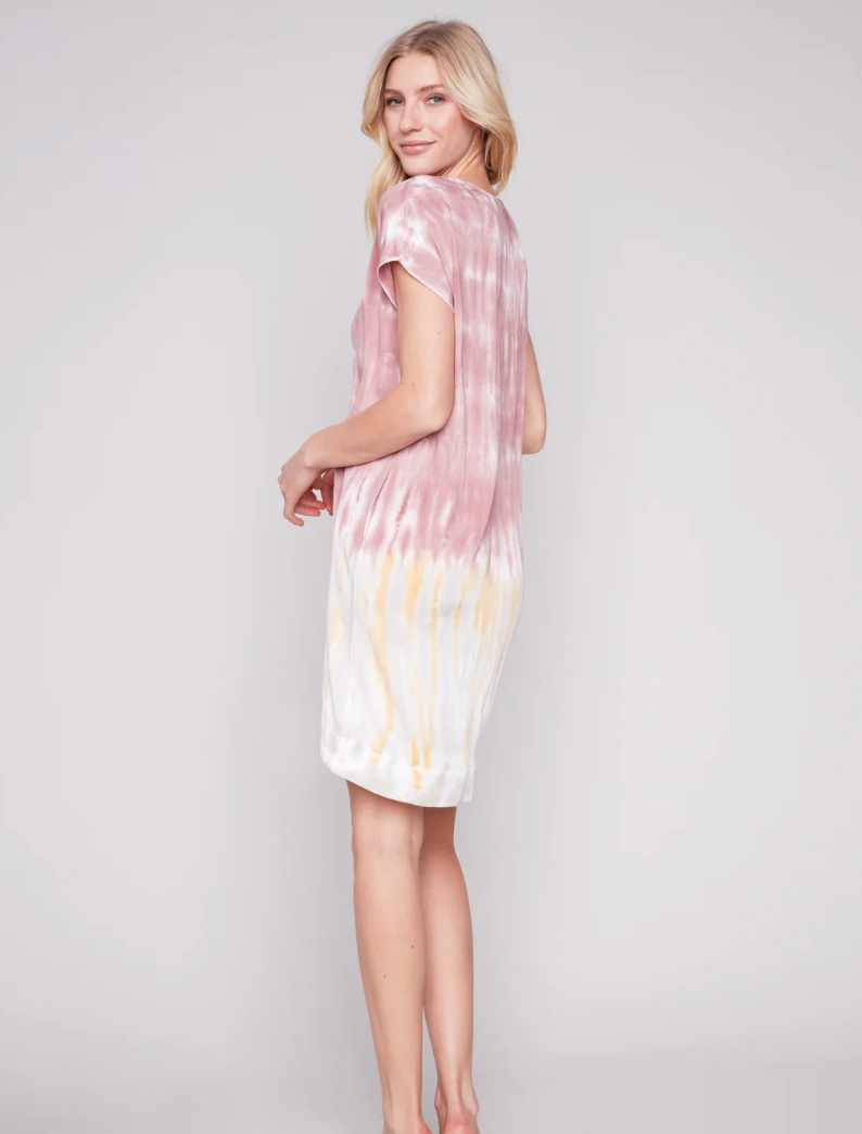 Short Sleeve V Neck Dress with Pockets