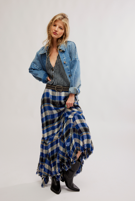 Bordeaux Plaid Maxi Skirt Navy Combo Siren