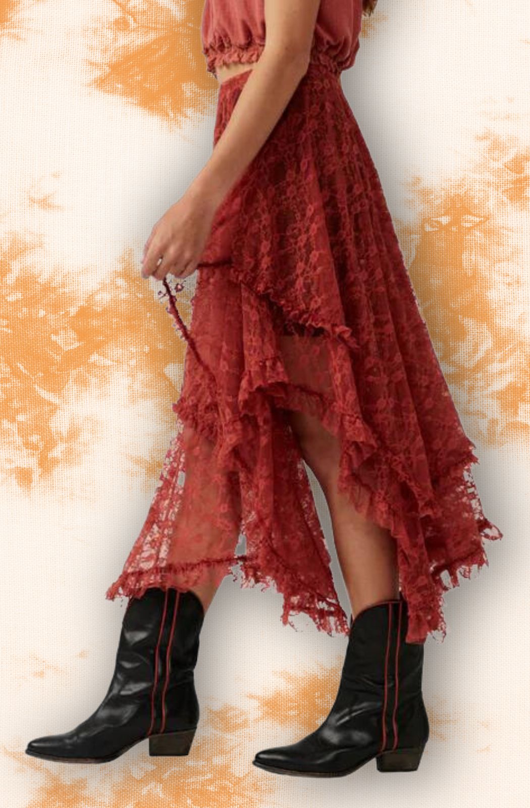 Rust Lace French Skirt/Slip - La De Da
