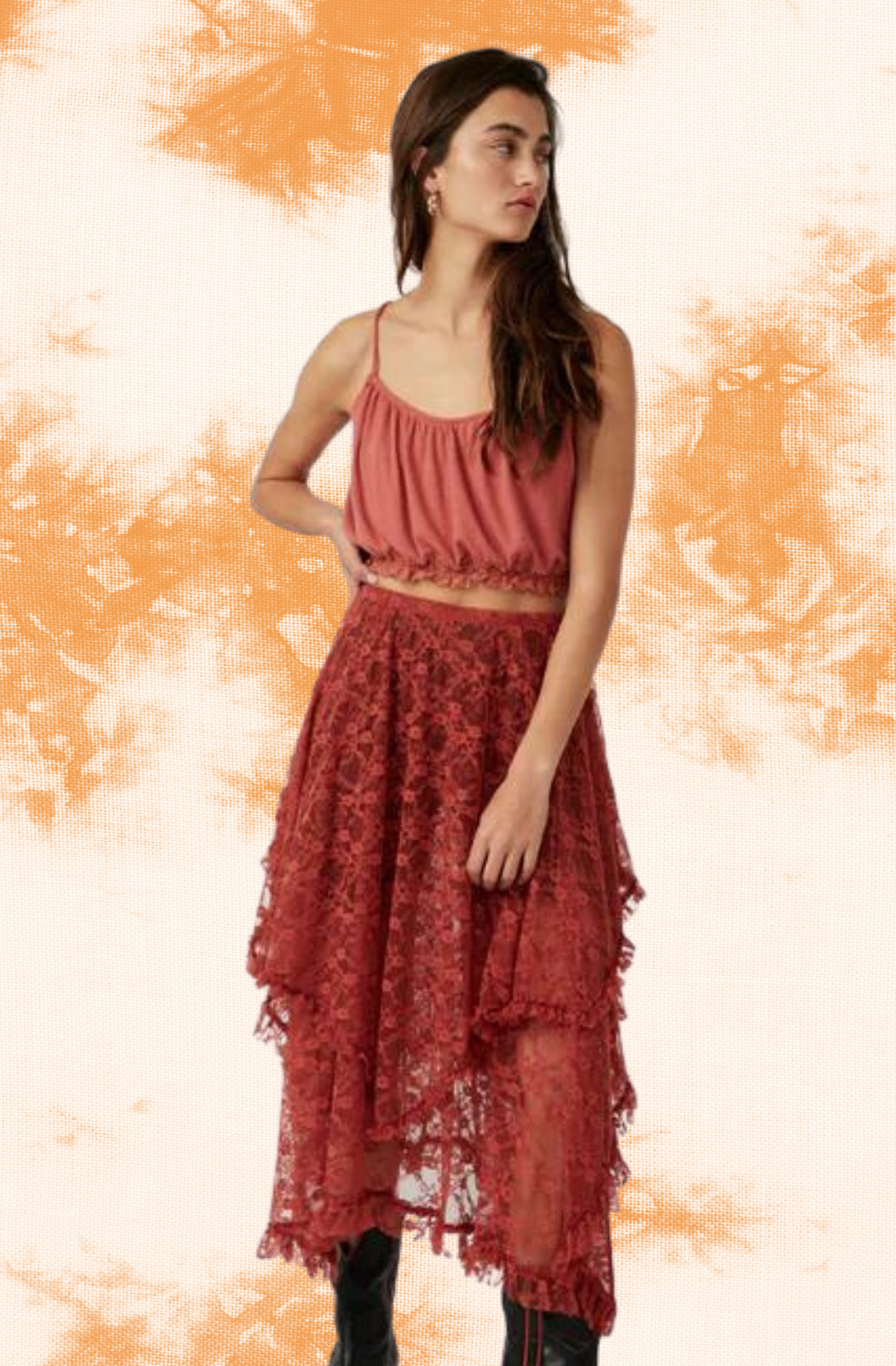Rust Lace French Skirt/Slip - La De Da