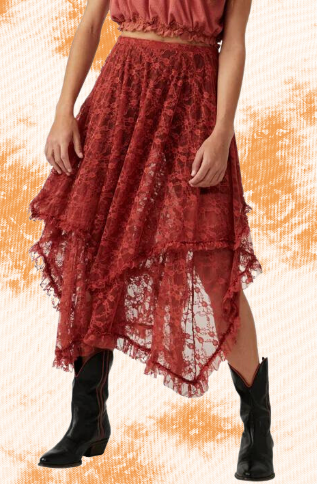 Rust Lace French Skirt/Slip - La De Da