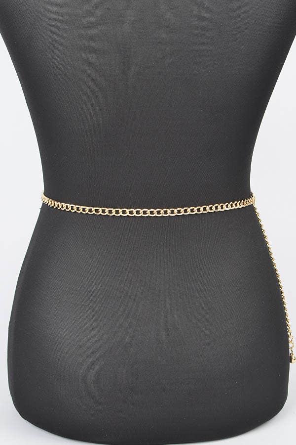 Multi Layered Chain Belt with Pearl Waist - Gold