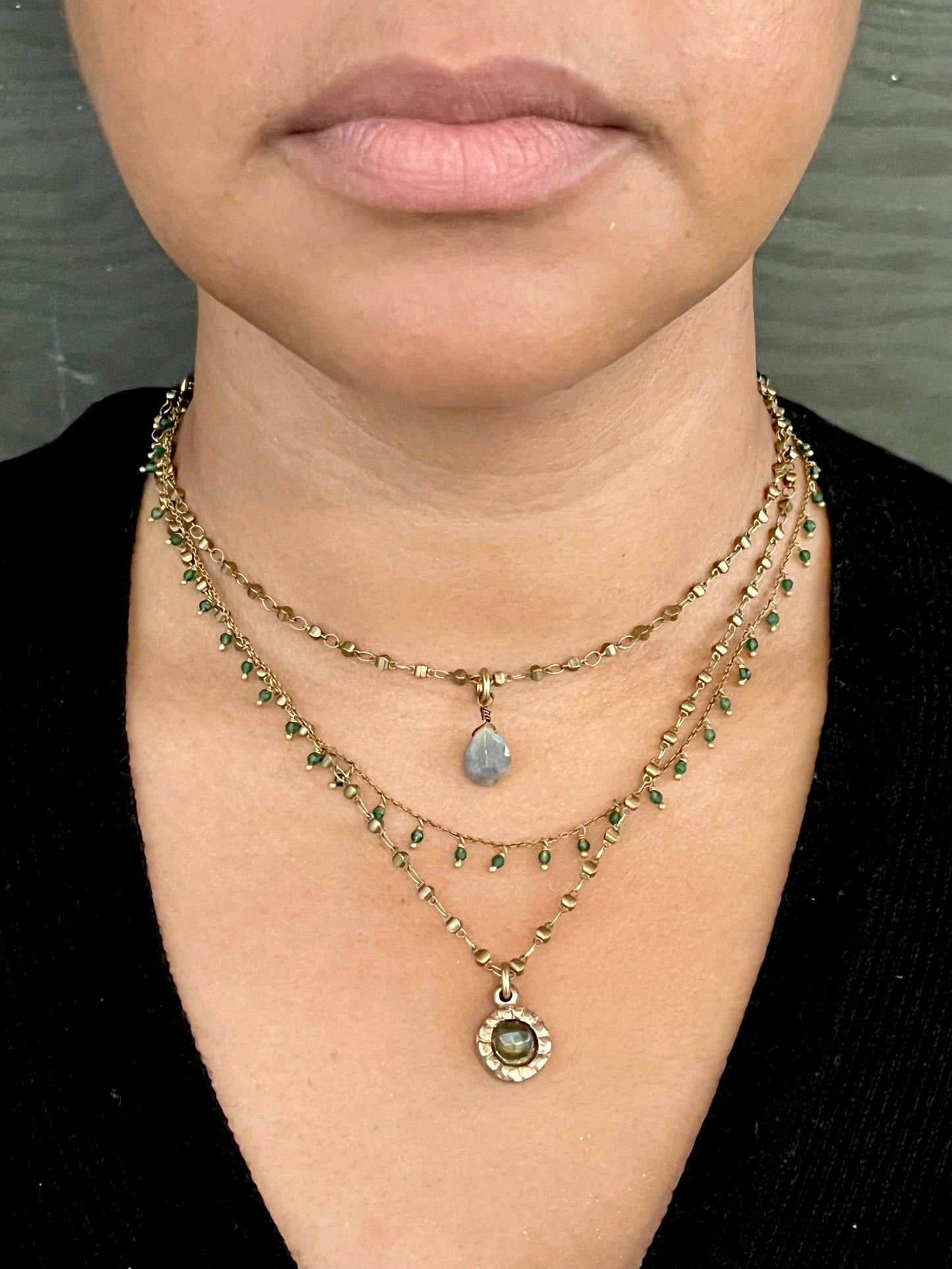 Triple Strand Delicate Necklace - Labradorite