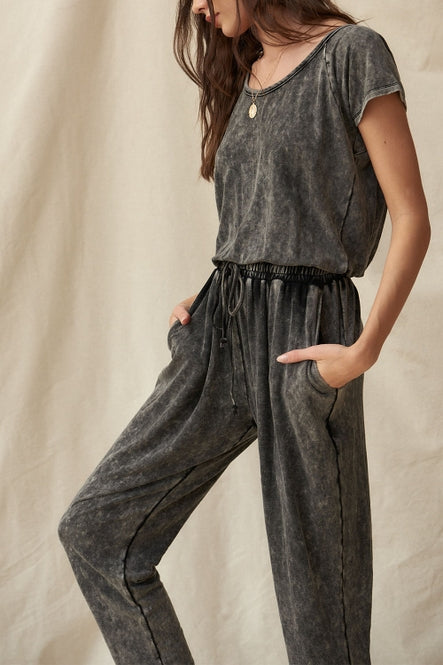 Washed Open-Back Jogger Jumpsuit - La De Da