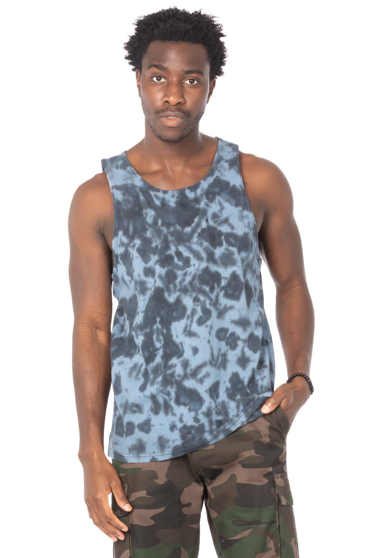 Men's Tie Dye Cotton Tank Tops - Blue