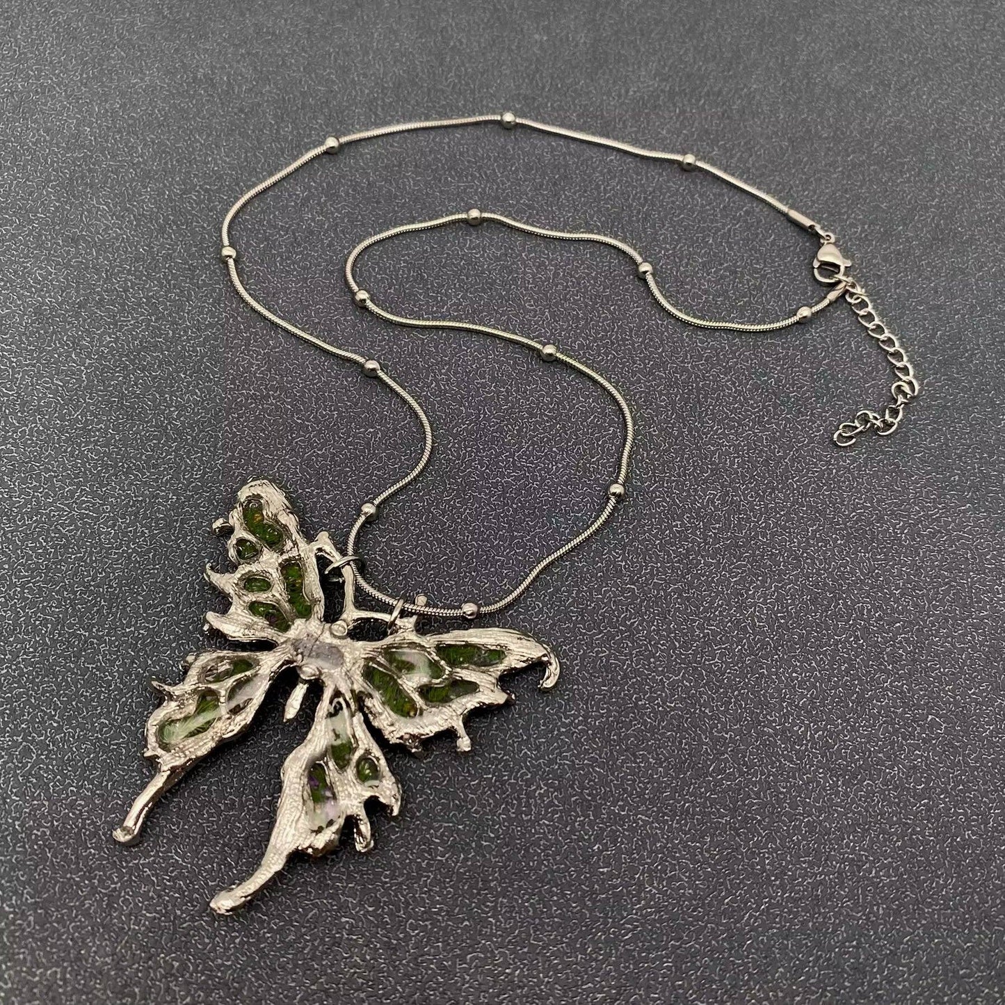 Dried Floral Silver Butterfly Charm Necklace