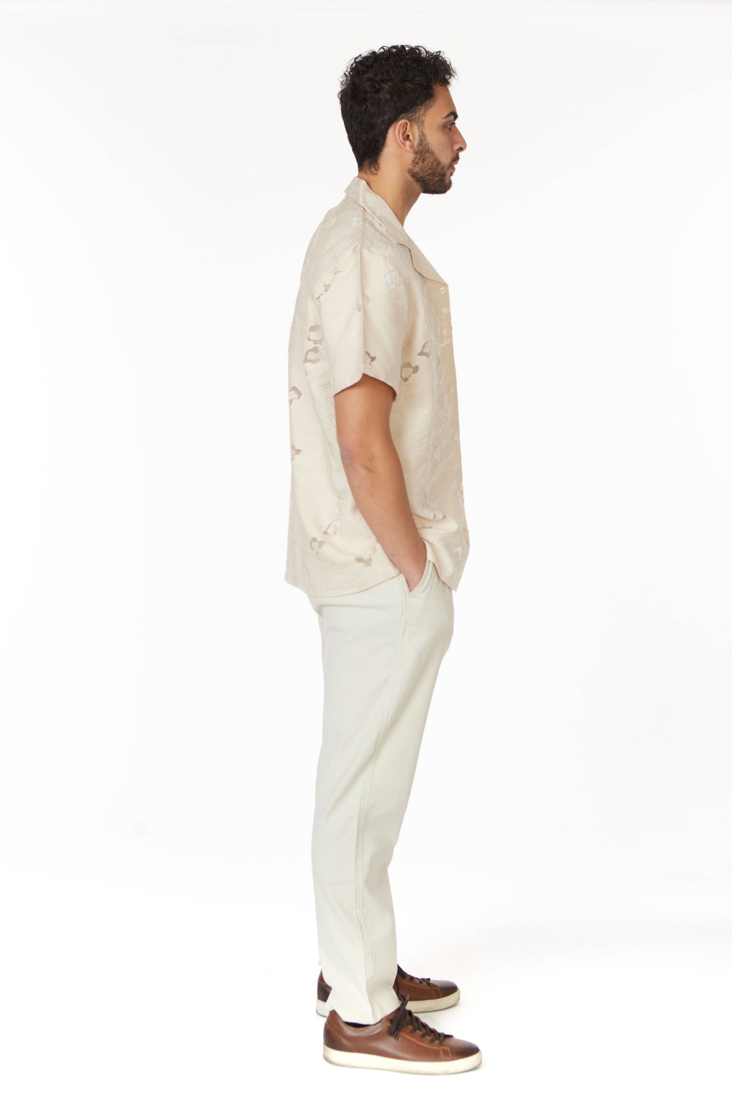 Textured Short Sleeve Men's Shirt - Ivory Floral