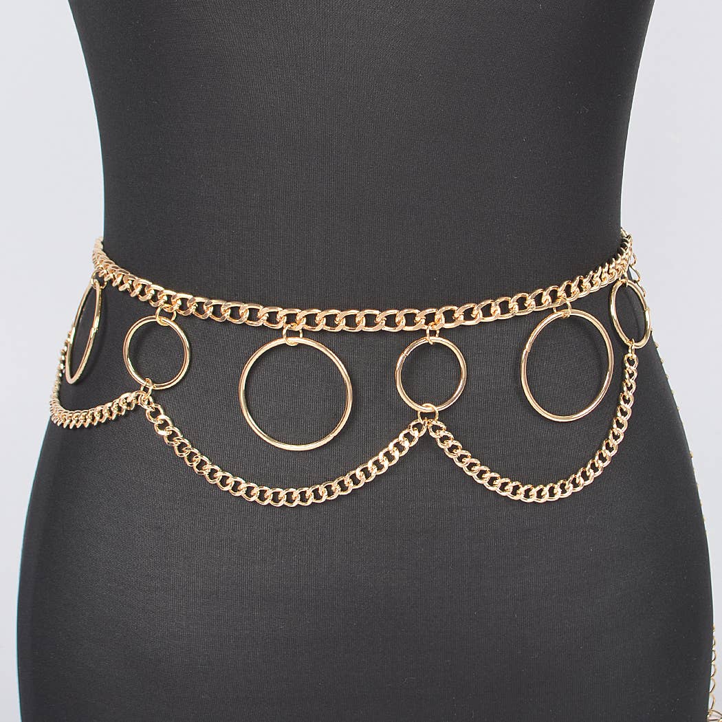 Multi O Ring Layered Chain Belt - Gold