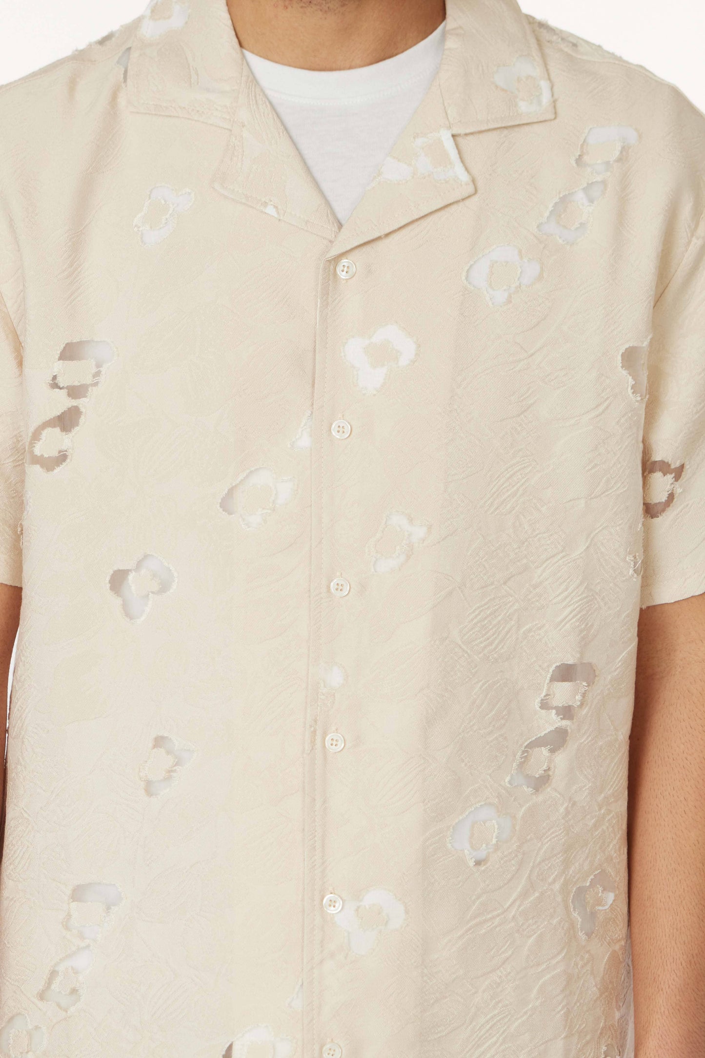 Textured Short Sleeve Men's Shirt - Ivory Floral
