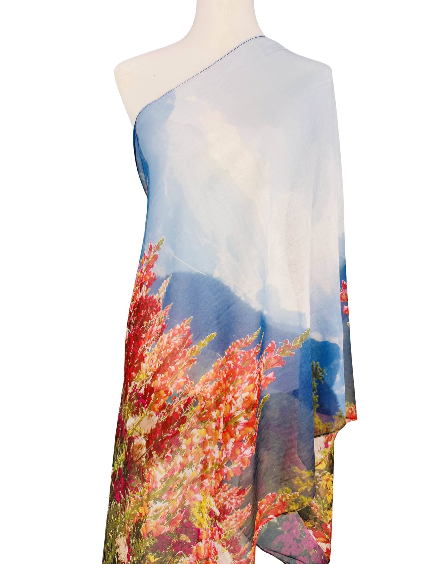 Feather Touch Scarf - Red, Blue Wildflowers