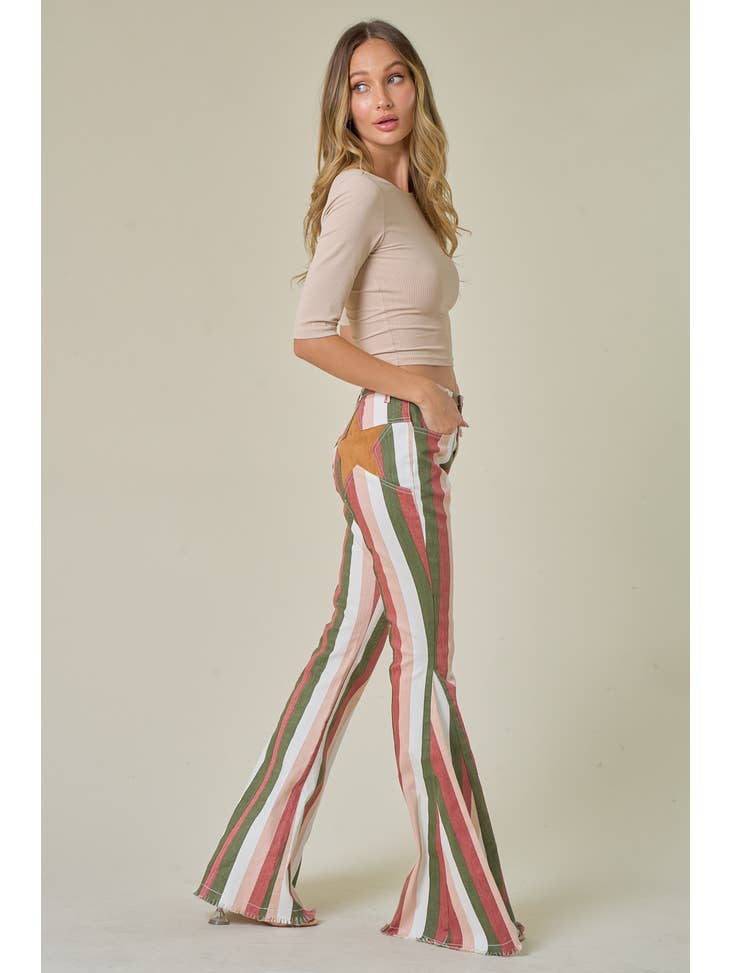 Terracotta Stripes Star Backed Flares - La De Da