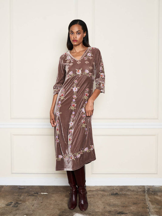 Velvet Midi Dress - Mocha