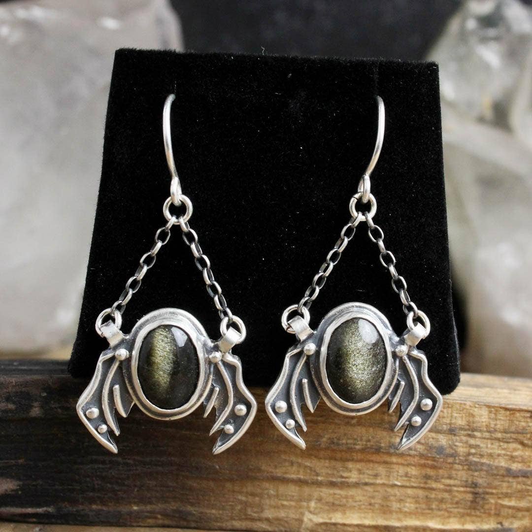 Winged Prophetess Earrings // Black Obsidian Sheen