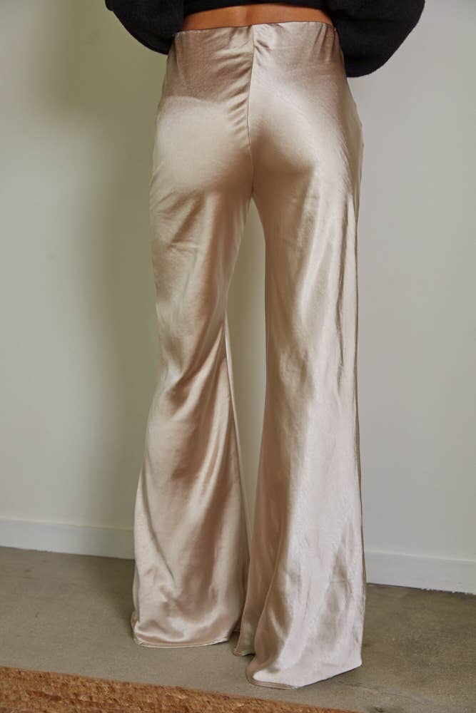 Woven Satin High Rise Pants - Champagne
