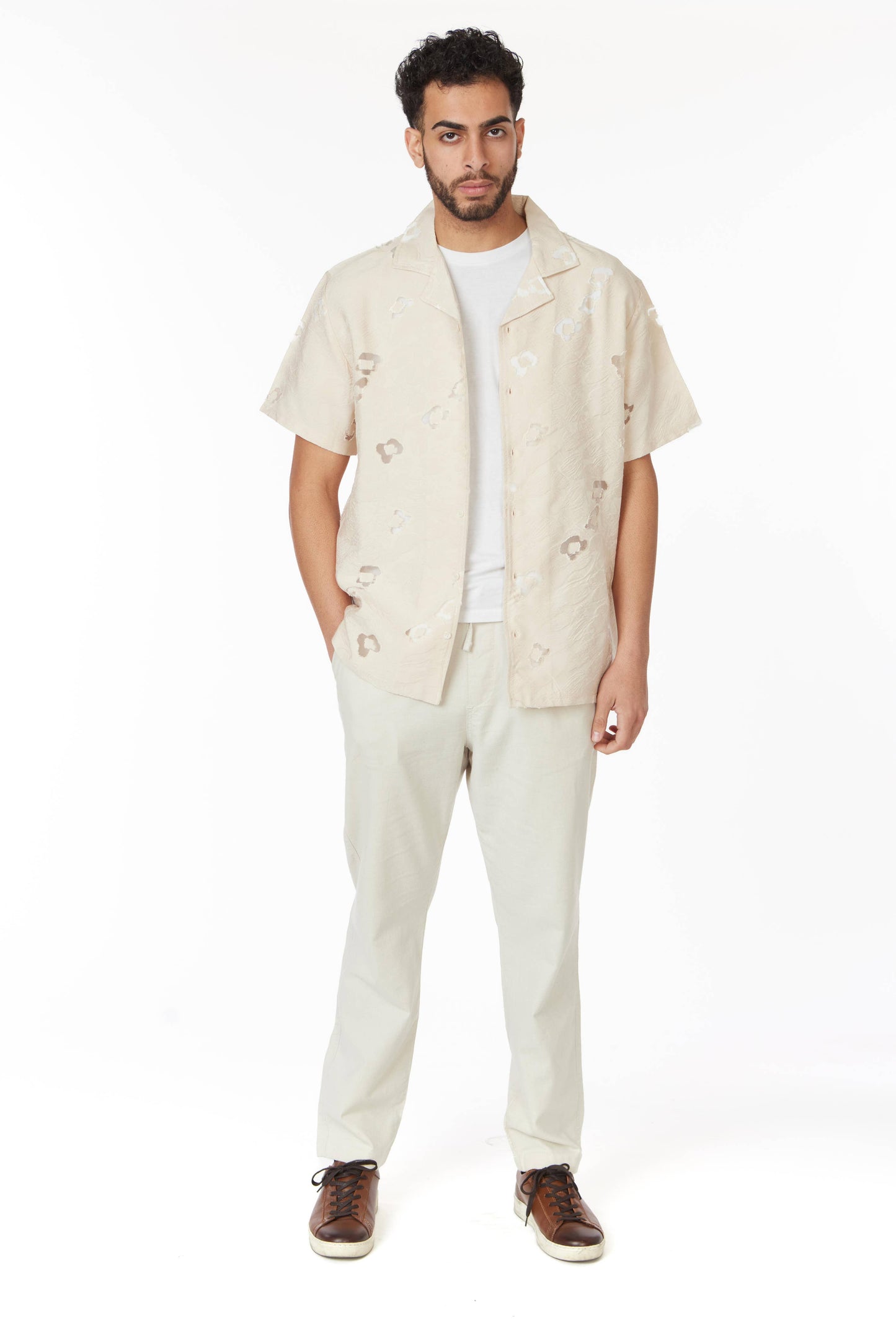 Textured Short Sleeve Men's Shirt - Ivory Floral