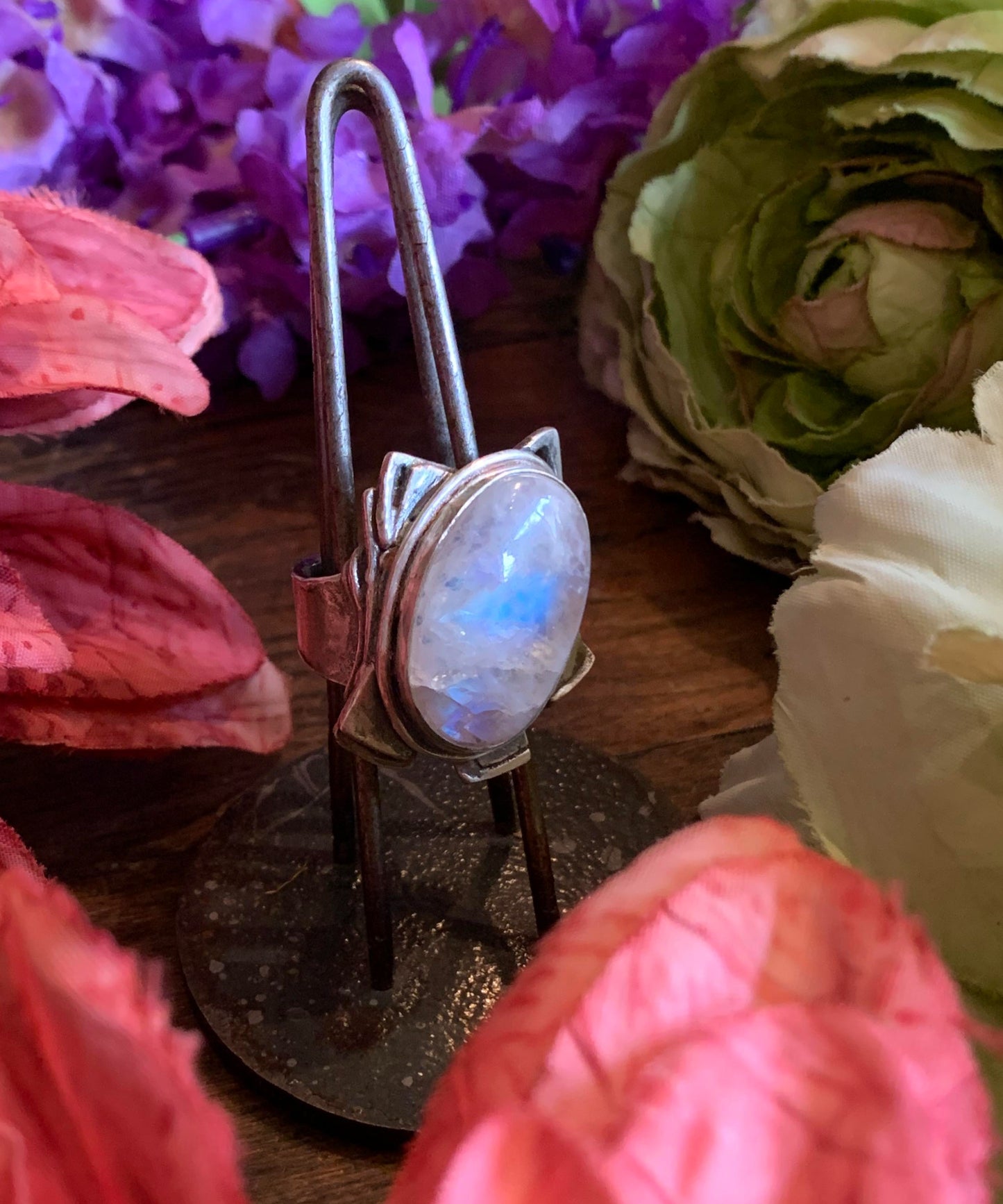 Oval Rainbow Moonstone Fine Silver Ring* - La De Da