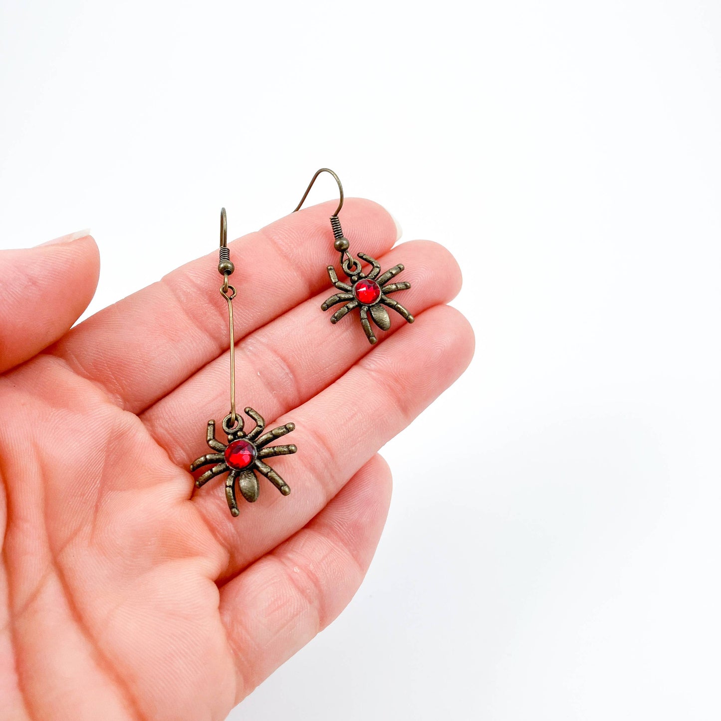 Asymmetrical Spider Earrings - Halloween Black Widow Dangles