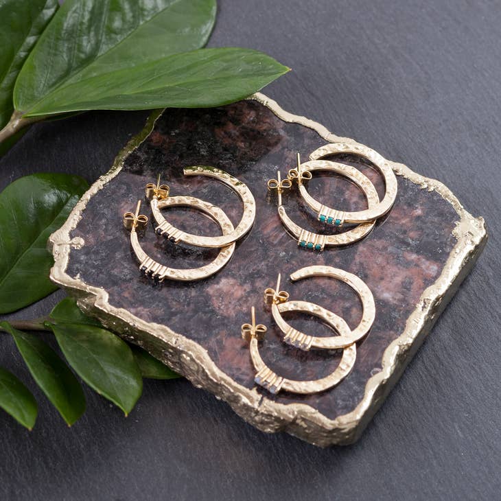 Brass & Labradorite Hoop Earrings - La De Da