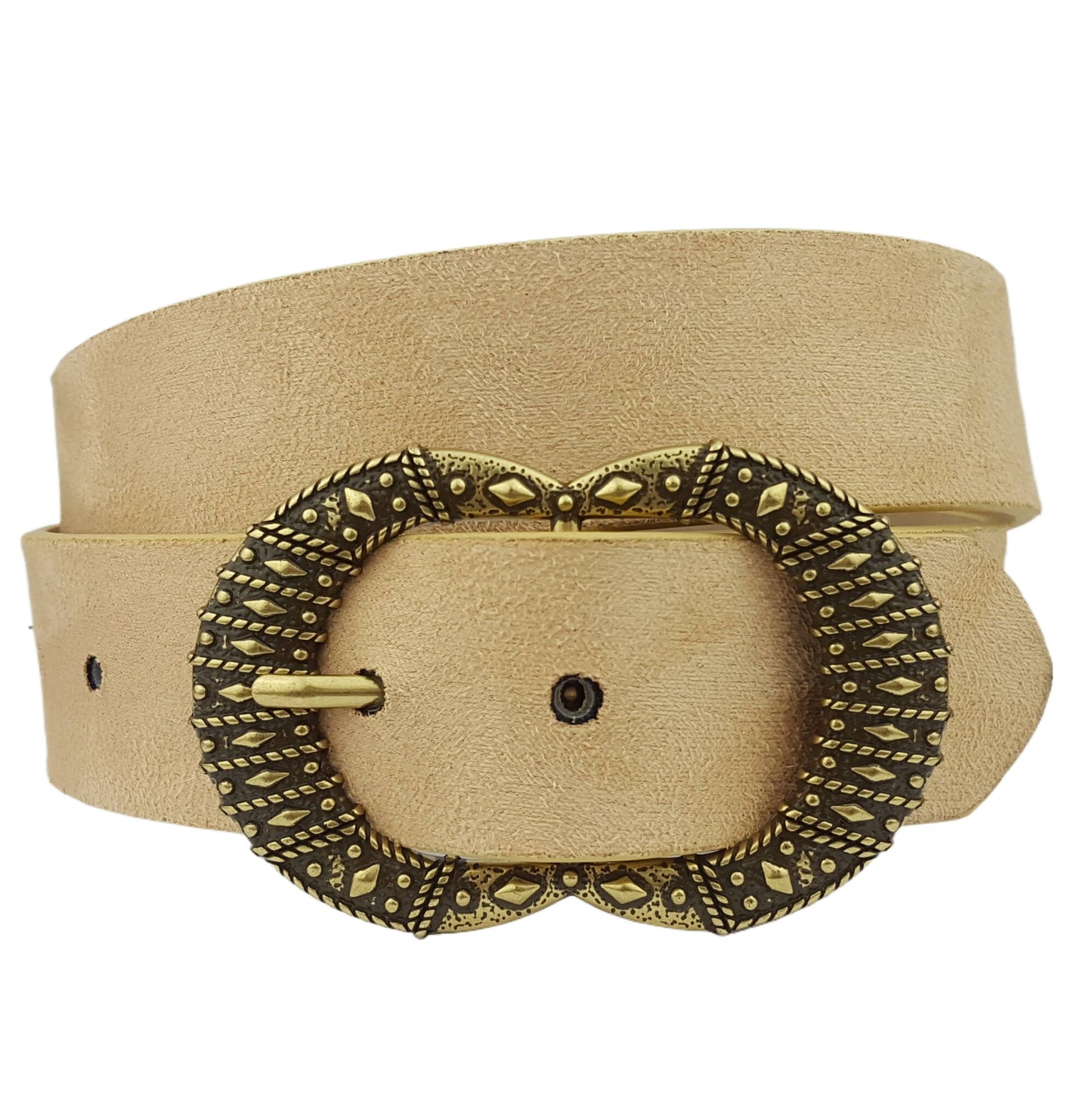Western Vintage Brass Buckle/ Microfiber suede belt - Brown