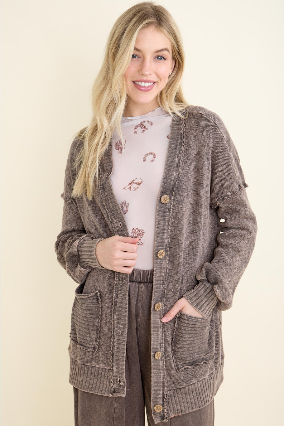 Mineral Wash Pocket Cardigan - Ash Oak