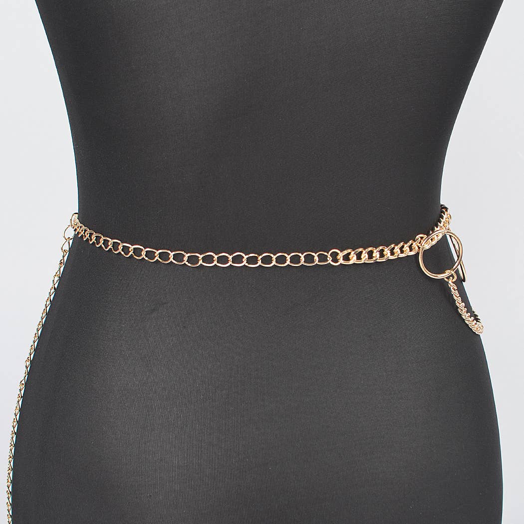 Multi O Ring Layered Chain Belt - Gold