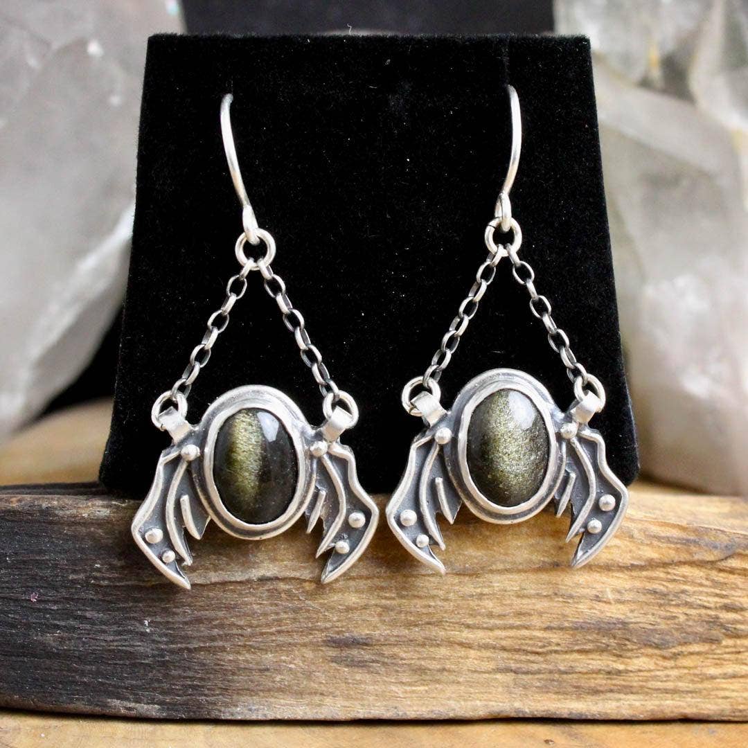 Winged Prophetess Earrings // Black Obsidian Sheen