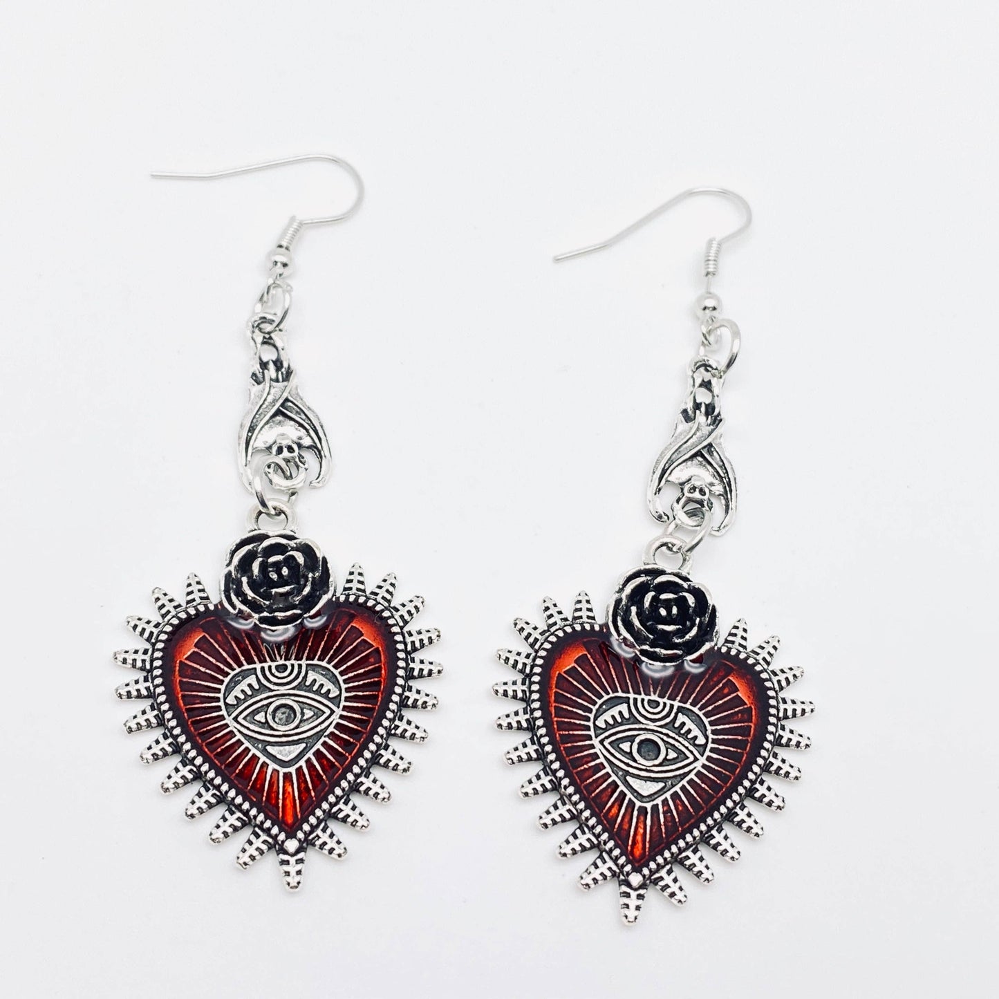 Dark Gothic Punk Bat Heart-shaped Bloody Eye Earrings
