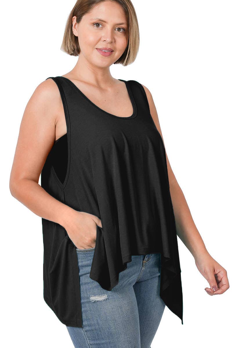 PLUS SIZE Layering draping top - BLACK