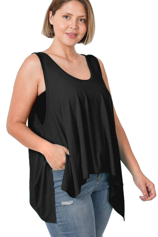 PLUS SIZE Layering draping top - BLACK