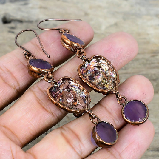 African Amethyst Copper Earrings