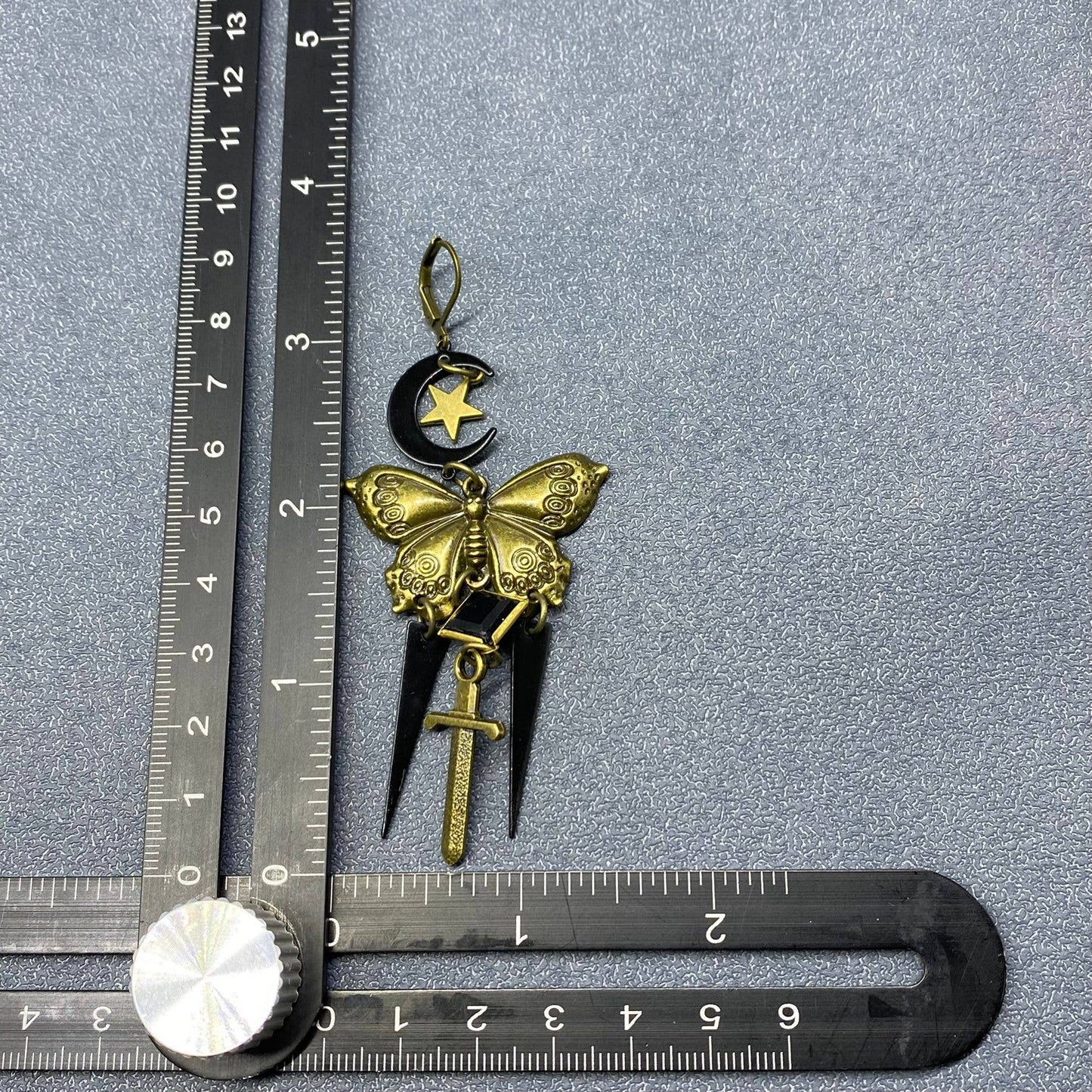 Gothic Style Bronze Butterfly & Sword Dangle Earrings