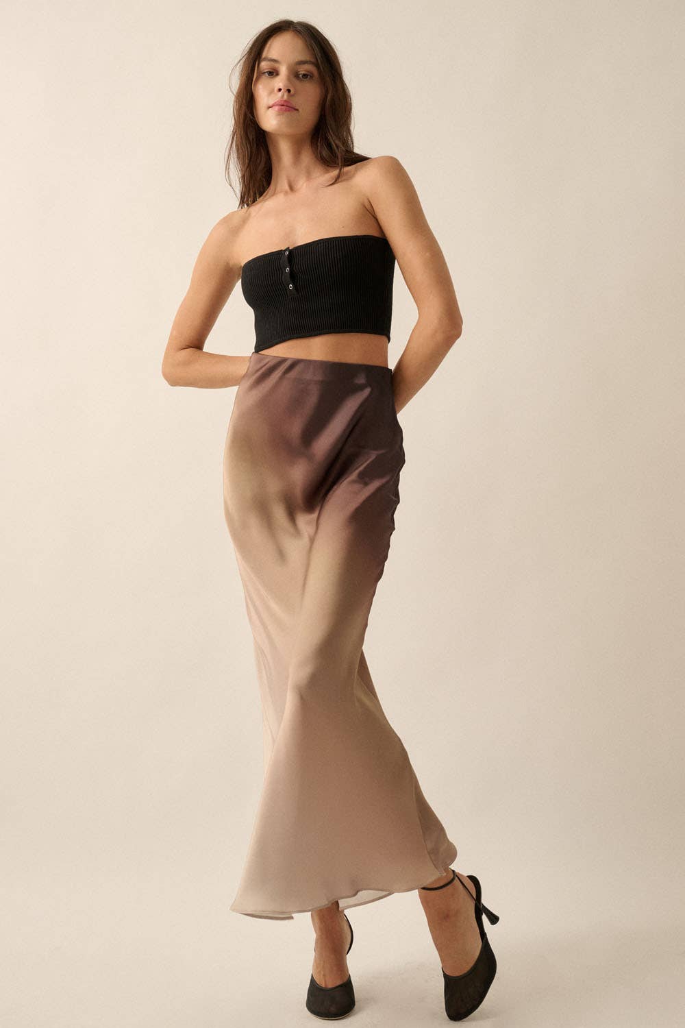 High-Waist Ombre Woven Maxi Skirt - Taupe