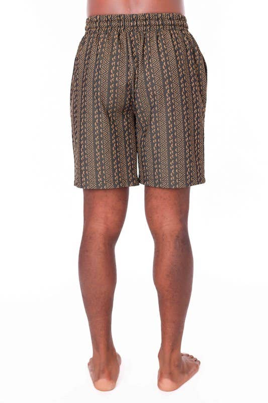 Men's Elastic Textured Shorts - Brown