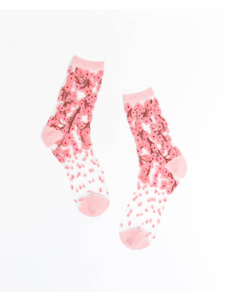 Cherry Blossom Sheer Crew Sock - La De Da