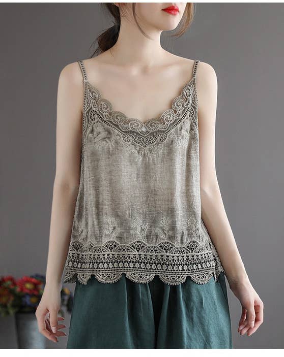 Lace Trim Camisole Stone Wash Tank
