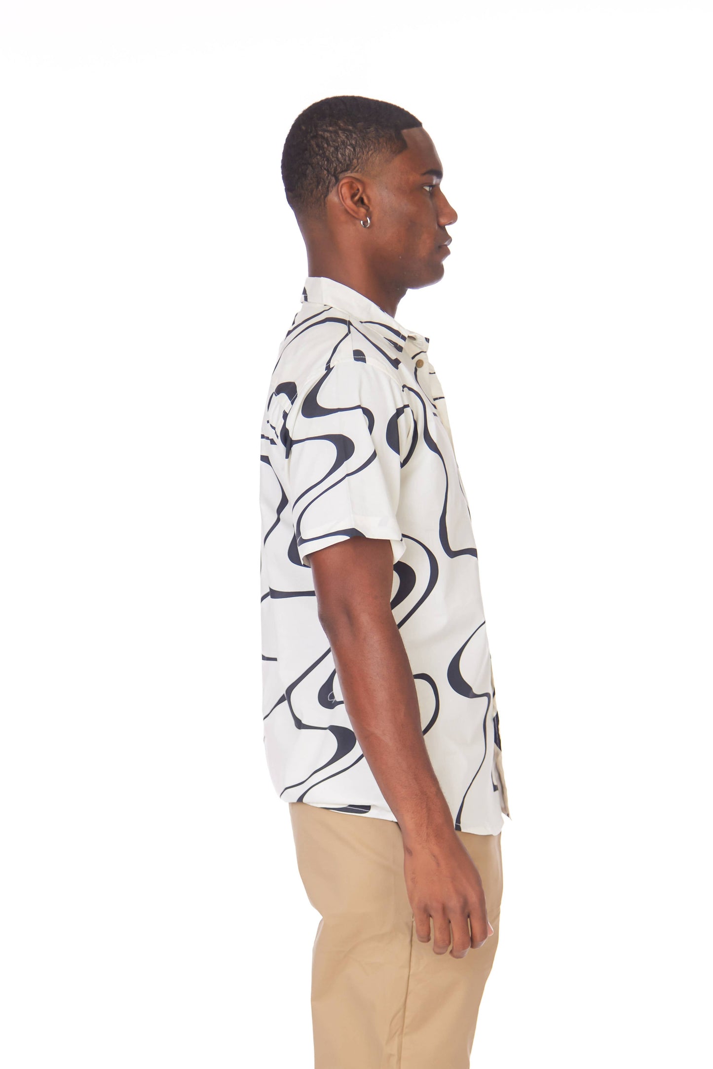 Men's Woven Printed Short Sleeve Shirt - Black & White Swirl
