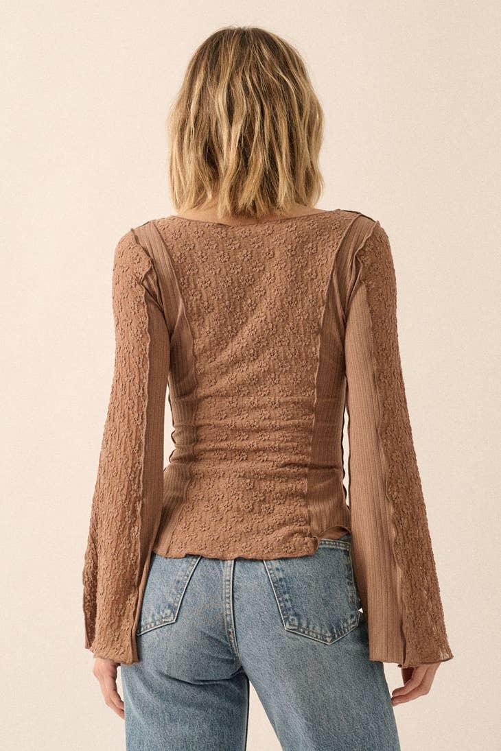 Mixed Media Lace Bell-Sleeve Top - La De Da