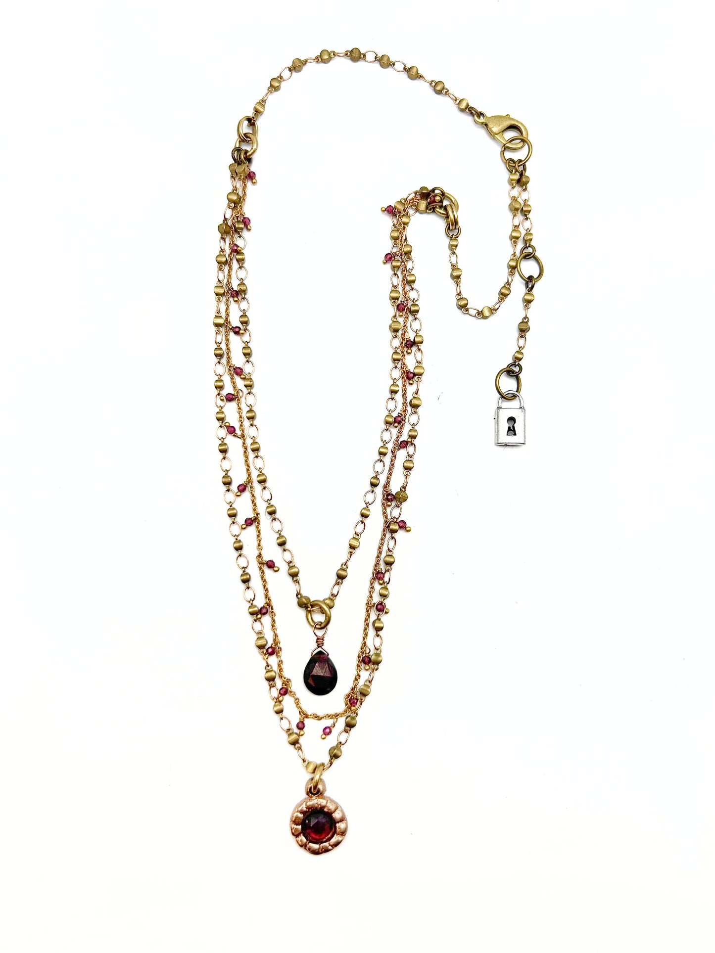 Triple Strand Delicate Garnet Necklace